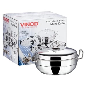 Vinod Stainless Steel Multi Kadai with 5 Plates - 26cm | 2 Idli, 2 Dhokla/Momos and 1 Patra Plates | Dhokla and Momos Steamer/Maker image 6