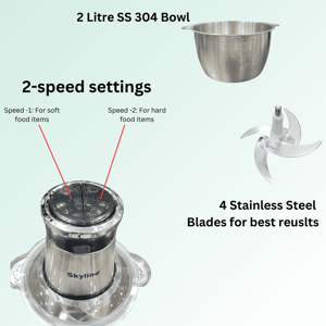 Skyline Electric Chopper with SS Container, VTL-9049, 400 watts, 1 Year Warranty image 2