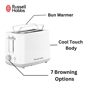 Russell Hobbs 2-Slice Pop-up Toaster with Bun Warmer, 16600, 2 years warranty image 2