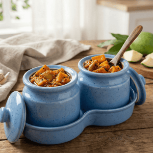 Tatva Ceramic Pickle Set, 2 Pcs Ceramic Jars with Lid