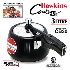 Hawkins Contura Black Pressure Cooker, Hard Anodised Body, 5 year warranty* - 3 Litres