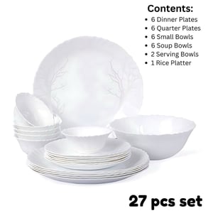 Cello Imperial Series Dinner Set, Microwave Safe, Toughened Glass - Winter Frost, 27 pcs
