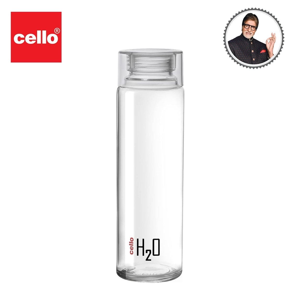 Cello H2O Glass Water Bottle - Plastic Cap, Thickened Glass Bottle