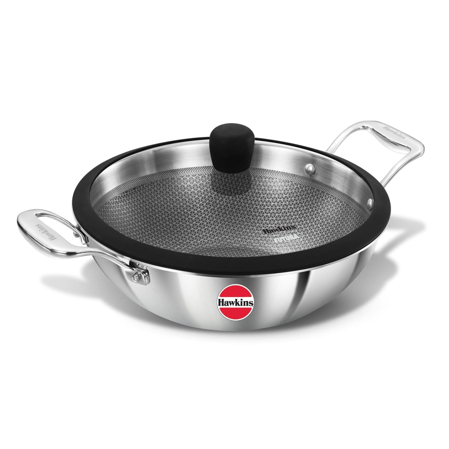 Hawkins Pro Shielded Nonstick Triply Deep-Fry Pan, Kadhai with Stainless Steel Handles and Glass Lid