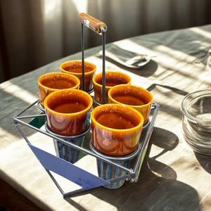 Traditional Ceramic Chai Kulhad Set with Handle Carrier – 6 Tumblers