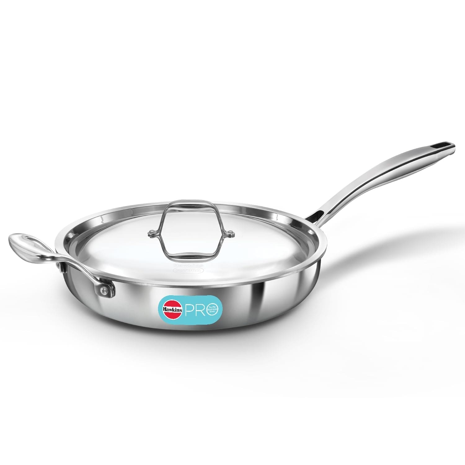 Hawkins Pro Frying Pan, Triply Stainless Steel Fry Pan with Stainless Steel Handle and Stainless Steel Lid