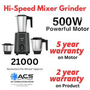Havells Retro Mixer Grinder, 500 Watts, 5 Year Warranty, 3 Jars image 2