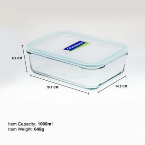 GLASSLOCK CLASSIC AIRTIGHT TEMPERED FOOD CONTAINER - 1000 ML, Leak Proof, BPA Free, Microwave & Freezer Safe & Airtight image 4