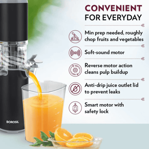 Borosil Easy Cold Press Slow Juicer, Most Compact Slow Juicer for Semi-Hards Fruits & Vegetables image 6