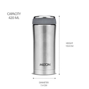 Milton Optima Thermosteel Bottle, 12 Hours Hot & Cold  - Silver - 420 ml (Approx. 2 Cups) image 5