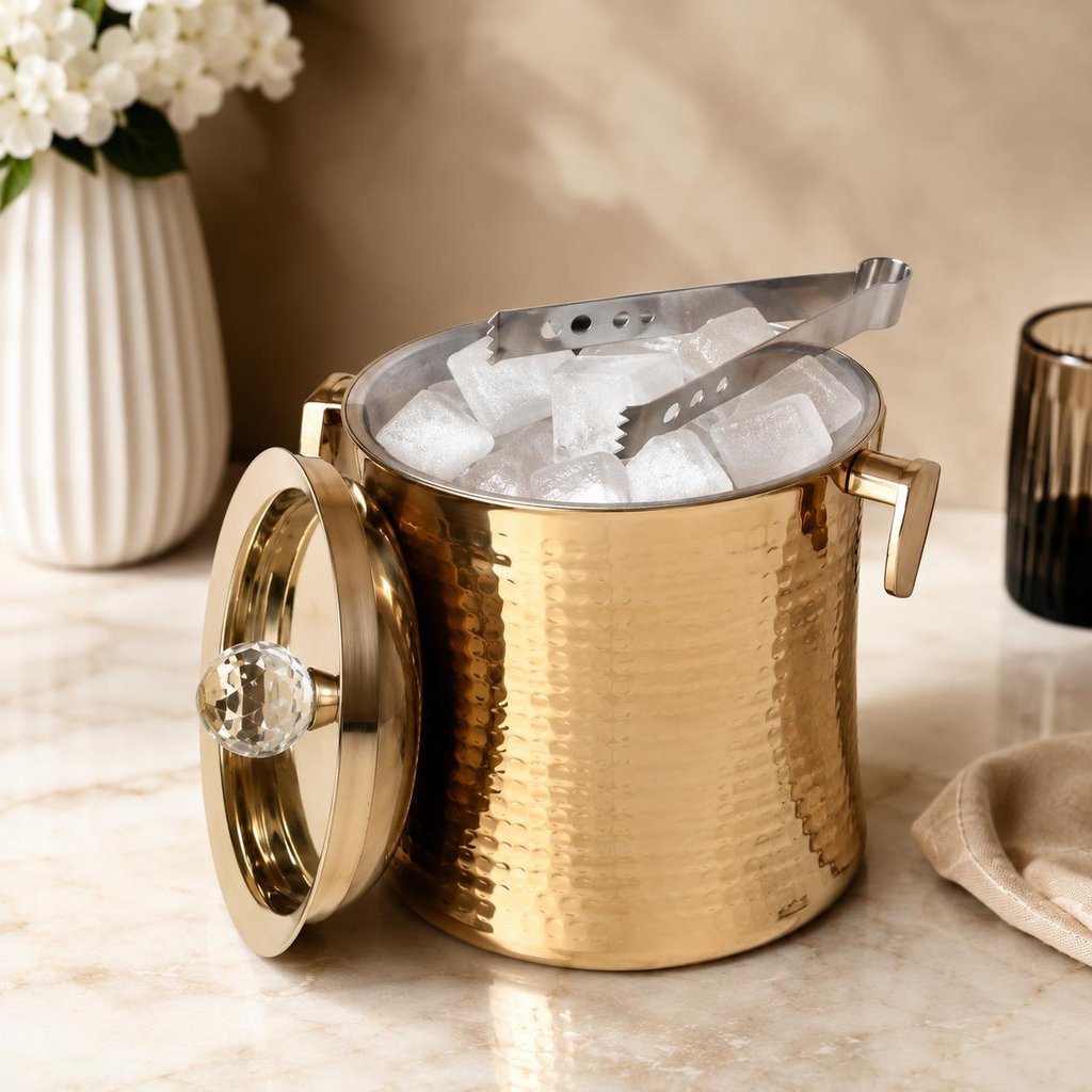 Sage Koncpt Crystal Double-Wall Ice Bucket, Gold PVD — Bihari Bartan Bhandar