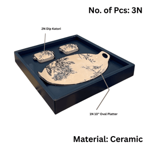Hi-Luxe Blue Bird 3 Pcs Snack Platter Set, Ceramic Platter For Casual Hosting & Gifting image 2