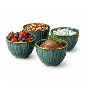 Tatva Mint Bowl Set, 4 pcs Ceramic Bowl Set Ideal for Serving Dips, Savories and Desserts - Dark Green