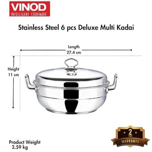 Vinod Stainless Steel Deluxe Multi Kadai – 26 cm, 2 Idli, 2 Dhokla, 1 Patra & 1 Mini Idli Plate Included,  Steamer for Dhokla, Momos & More, Induction Compatible image 5