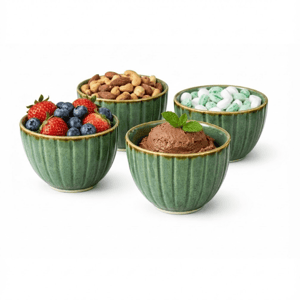 Tatva Mint Bowl Set, 4 pcs Ceramic Bowl Set Ideal for Serving Dips, Savories and Desserts - Green