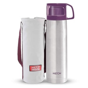 Milton Glassy Thermosteel Bottle, 12 Hours Hot & Cold  - Purple - 350 ml (For 2 cups)
