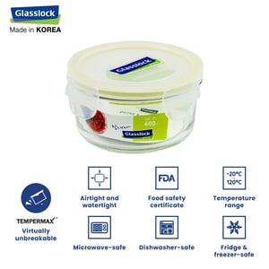 GLASSLOCK CLASSIC AIRTIGHT TEMPERED FOOD CONTAINER - ROUND- 400 ML, Leak Proof, BPA Free, Microwave & Freezer Safe & Airtight image 3
