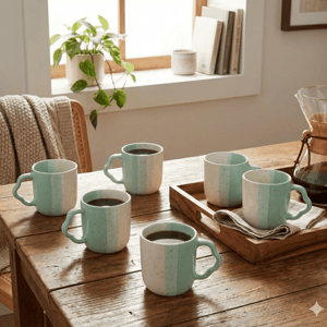 Tatva Cutting Chai Tea Cups, 6 Pcs Ceramic Tea Cups Set, 175 ml Capacity - Design-1