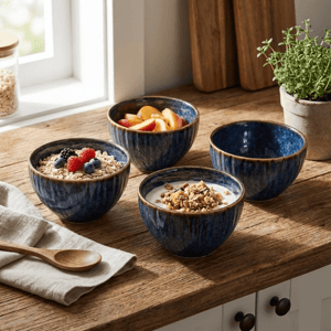 Tatva Mint Bowl Set, 4 pcs Ceramic Bowl Set Ideal for Serving Dips, Savories and Desserts - Blue