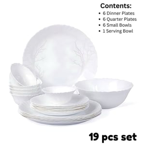 Cello Imperial Series Dinner Set, Microwave Safe, Toughened Glass - Winter Frost, 19 pcs