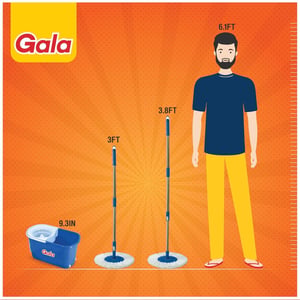 Gala Plastic Quick Spin Mop, Easy Wheels & Big Bucket With 2 Microfiber Refills image 3
