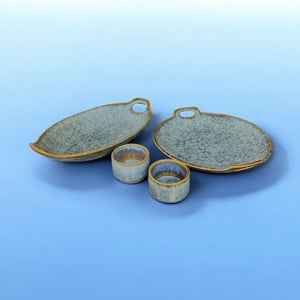 Tattva Ceramic 4 pcs Platter Set, For thoughtful and elegant gifting - Blue