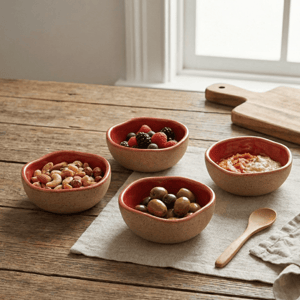 Tatva Organic Bowl Set, 4 Pcs Ceramic Bowl Set Idea for Desserts and Dips - Red