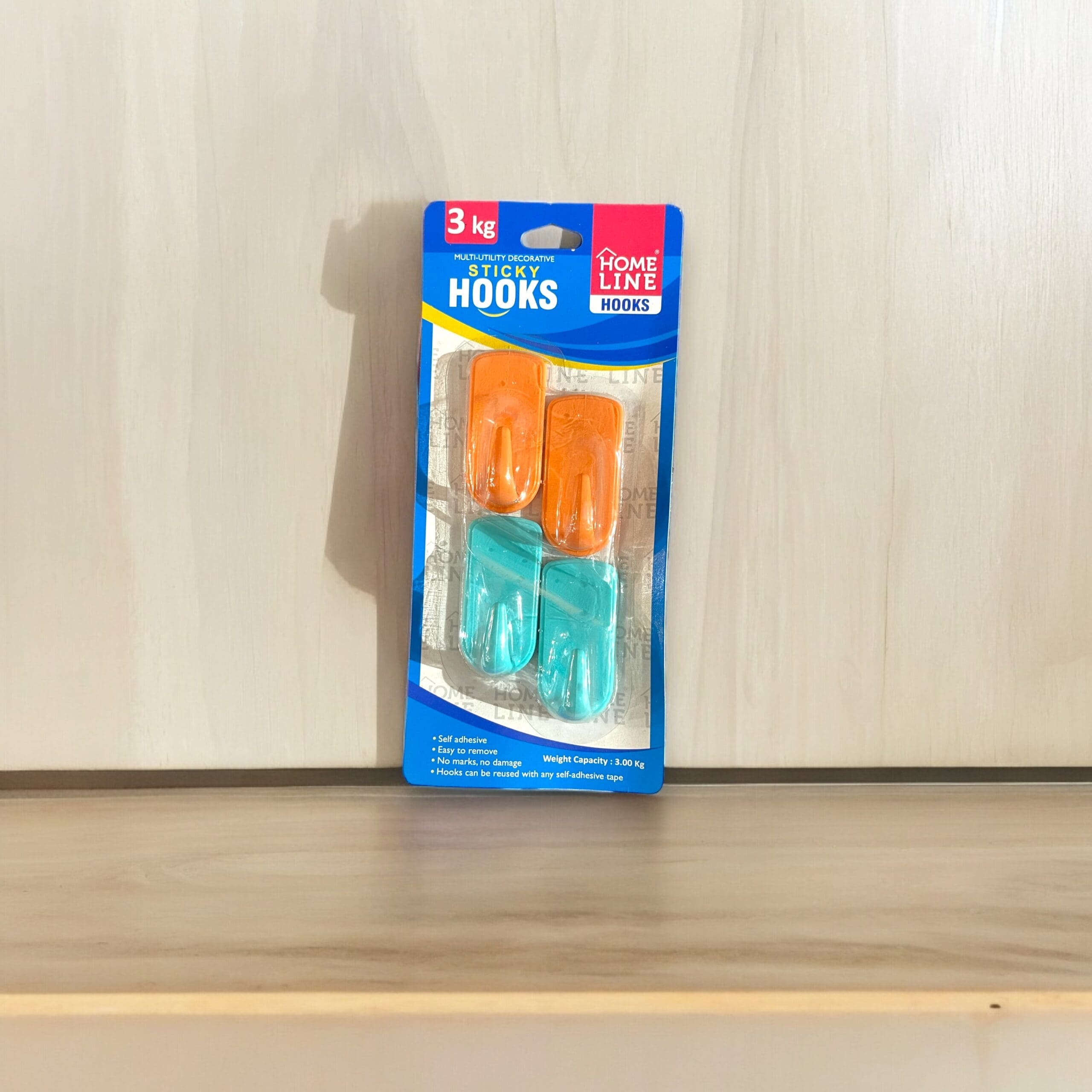 Plastic Stick-On Hooks – Pack of 4, Holds up to 3 Kg, Strong Adhesive Hooks for Kitchen, Bathroom & Home Organization