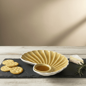 Tatva Mayur Chip and Dip Platter, Ceramic Platter Ideal for Serving Snacks & Savories