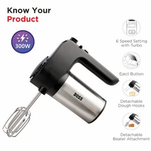 BOSS Whipmix Hand Mixer 300-Watt, 6-Speed with Turbo, Blender, Beater, (Black) image 2