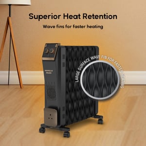 Havells 13 Fin Hestio Wave Fin OFR (Oil Filled Radiator)|Room Heater|2900 W|3 Heat Settings & PTC Fan Heater|Inclined Control Panel|Retractable Wheels| Comfortable Breathing|360° Heating (Black) image 5