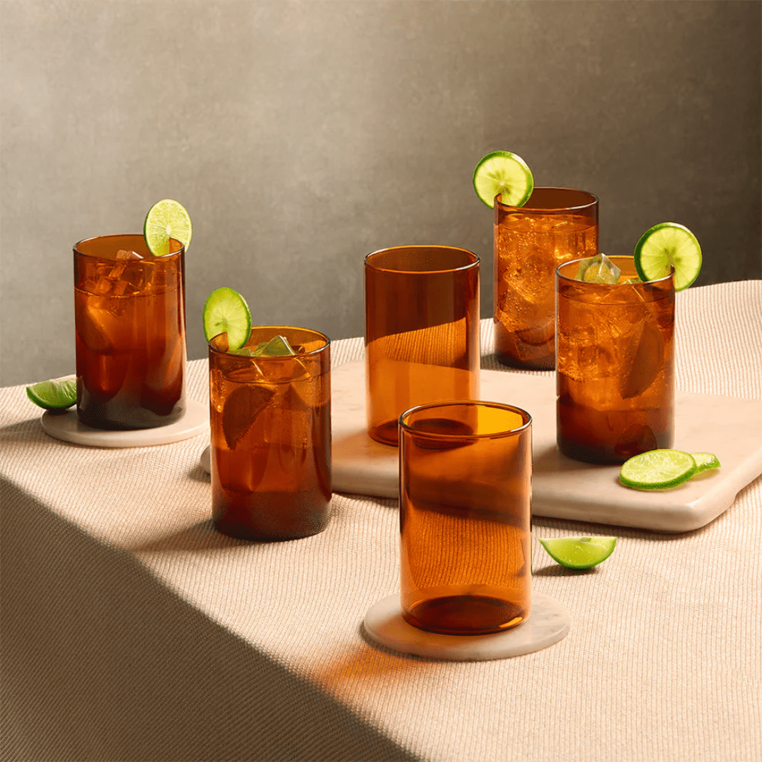 Borosil Amber Vision Glass, 290 ml each, Set of 6 pcs, Lightweight Glassware for Home & Office Use