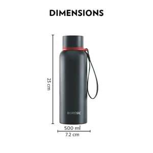 Borosil Trek Vaccum Bottle, Matt Finish Exterior, Keeps Hot & Cold for upto 12 Hours - 500ml, Black