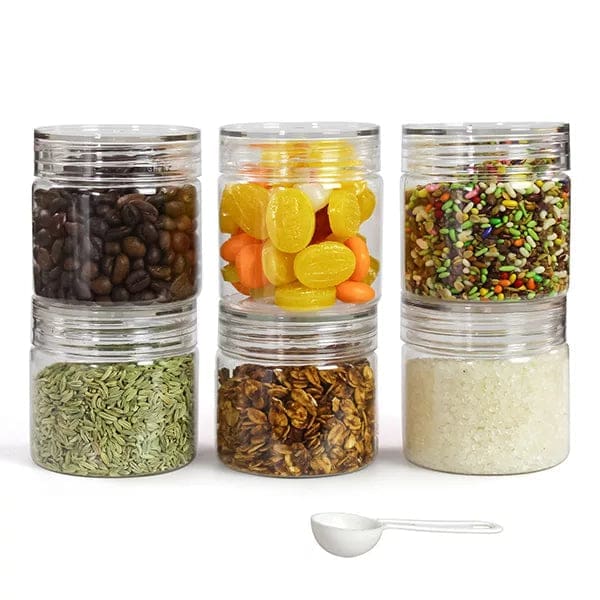 Pearlpet Tiffany Round Jars - Set of 6, Air Tight, Leak Proof, Anti-Odor