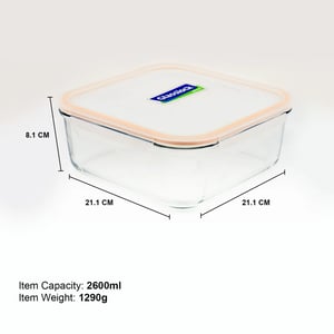 GLASSLOCK CLASSIC AIRTIGHT TEMPERED FOOD CONTAINER - SQUARE - 2600 ML, Leak Proof, BPA Free, Microwave & Freezer Safe & Airtight image 3