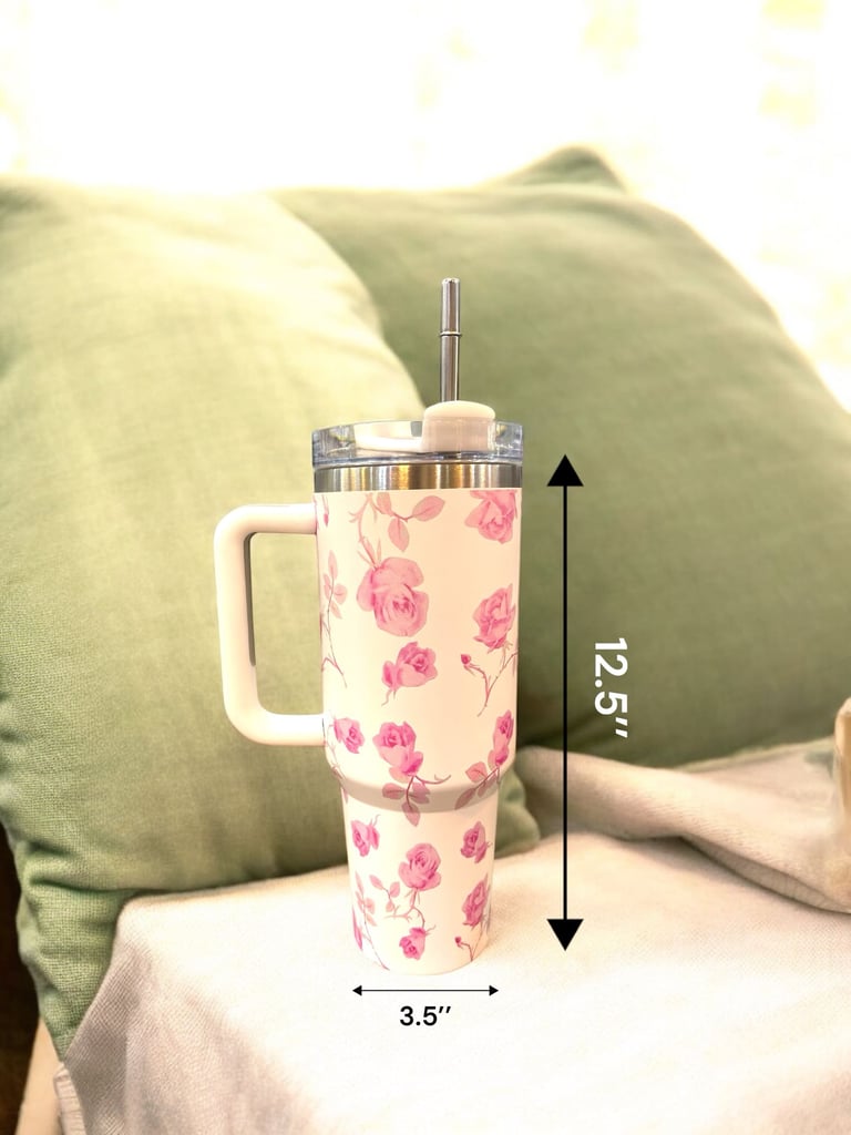 Stainless Steel Insulated Cup with Handle, Floral Prints, 1200 ml