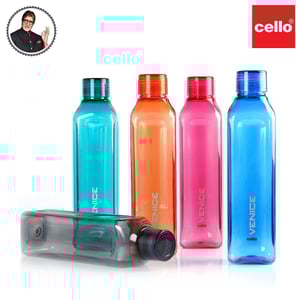 Cello Venice Plastic Water Bottle - 1000 ml, BPA Free Plastic, Unbreakable Body - Pack of 3 pcs (Assorted Colors)