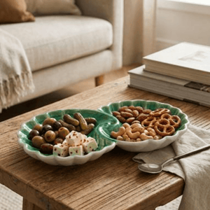 Tatva Mayur Pankh Platter, Ceramic Platter Ideal for Serving Snacks & Savories - Green