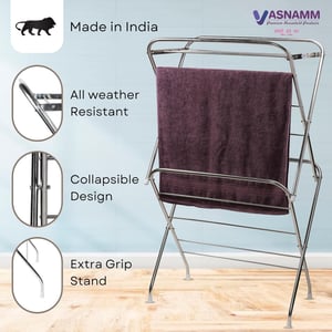 Vasnamm Heavy Duty Stainless Steel Foldable Cloth Drying Stand, 12 Rods, Rust-Resistant, Space-Saving Design for Indoors & Balcony Use image 2