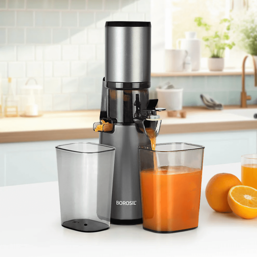 Borosil Smart Cold Press Slow Juicer, Most Compact Slow Juicer for Semi-Hards Fruits & Vegetables