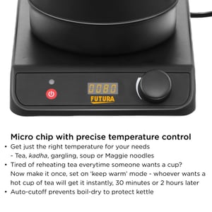 Hawkins Stainless Steel Futura 1.4 Litre Electronic Smart Kettle with Micro-Chip, Electric Hot Water Kettle for Tea, Coffee, Soup, Gargling, Black (FKTA1), 1200 Watts image 7