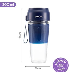 Borosil NutriGrip Blue Portable Blender | 40W Low-Noise DC Motor | 300ml Unbreakable PC Jar | USB Rechargeable | Turbo 6 Blade Action | Smoothies, Shakes, Soft Fruit, Protein Mix | 1 Year Warranty image 3