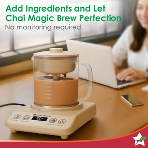 Wonderchef Chai Magic, Fully Automatic Tea & Cappuccino Maker, Make Masala Chai/Cutting Chai/Kahwa/, No Spills, No Overcooking, 4 Modes, Boil Milk/Water/Coffee, 500ML Glass Jar, 2-Yr Warranty image 4