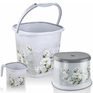 Nayasa Floral 3 pcs Bathroom Set (25 litres bucket + 1500 ml mug + 1 Stool)
