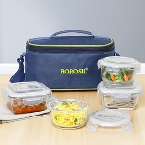 Borosil Klip n Store Universal Lunchbox | Set of 4 (320ml x 2 Square + 240ml x 2 Round), Borosilicate Glass | Microwave & Dishwasher ... image 7