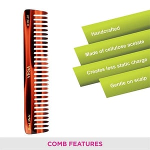 Vega De-Tangling Comb (HMC-28) | Handcrafted Cellulose Acetate, Anti-Static, Smooth Rounded Teeth Reduce Hair Fall image 3