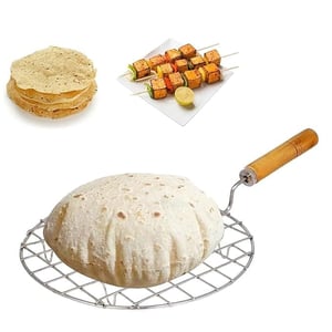 Jali Roaster for Papad, Paneer Grill, Roti Maker with Wooden Handle