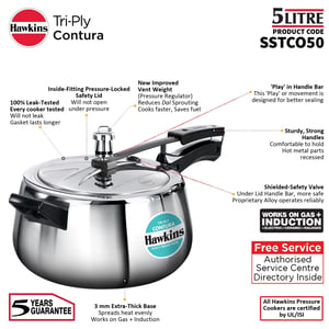 Hawkins 5 Litre Triply Contura Pressure Cooker, Triply Stainless Steel Induction & Contura shaped Cooker, Silver (SSTCO50) image 8