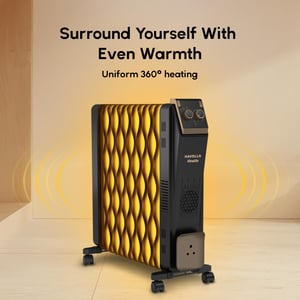 Havells 13 Fin Hestio Wave Fin OFR (Oil Filled Radiator)|Room Heater|2900 W|3 Heat Settings & PTC Fan Heater|Inclined Control Panel|Retractable Wheels| Comfortable Breathing|360° Heating (Black) image 6