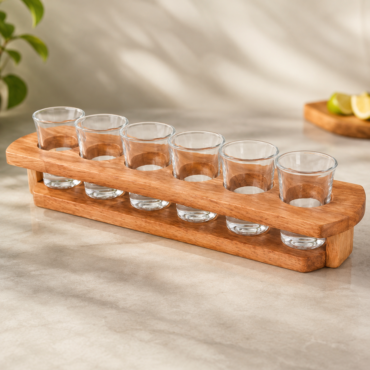Deco Pride Vodka Shot Glass Serving Set, 6 Glasses (60ml) with Bamboo Stand